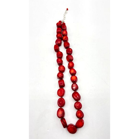 Red Coral Beaded Necklace With Silver Clasp & Extender - Picture 3 of 4